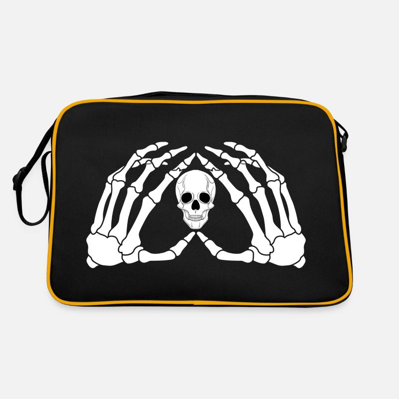 Die Hände eines Skeletts mit dem Totenschädel - Retro Tasche - Schwarz/Gold