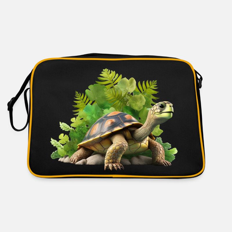 Schildkröte mit tropischen Blättern Schildkröten Retro Tasche