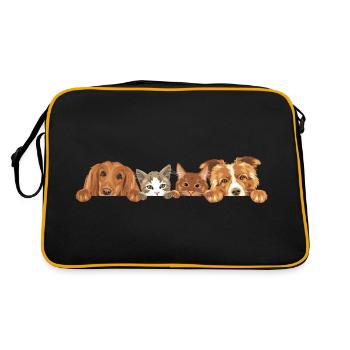 Peeking two cute cats and two dogs - Retro Bag - black/gold - Back