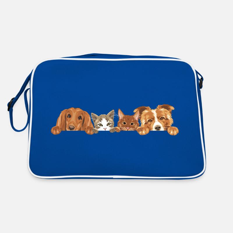 Jeter un coup d’œil à deux chats mignons et deux chiens Sac Retro