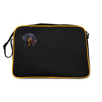 Dackel schwarz und braun (ohne Text) dunkle Textilien - Retro Tasche - Schwarz/Gold - Hinten