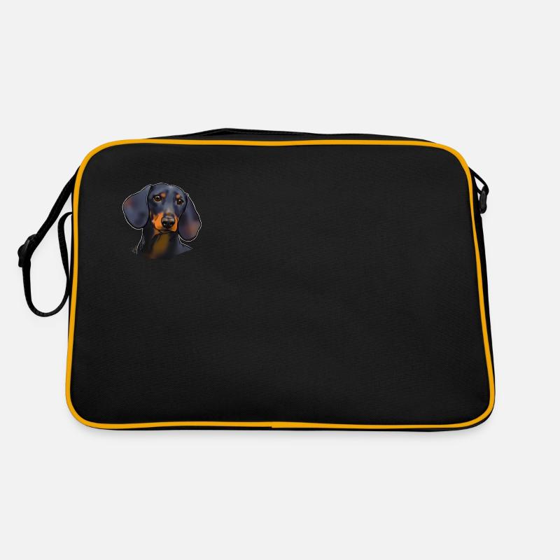 Dachshund black and tan (without text) dark textiles Retro Bag