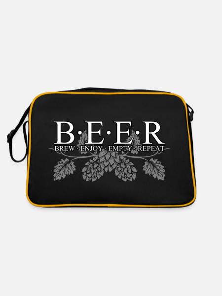 Beer - Brew, Enjoy, Empty, Repeat - Retro Tasche - Schwarz/Gold - Hinten