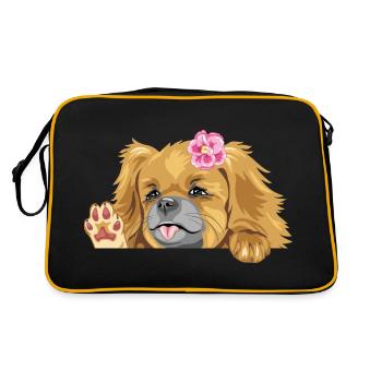 Peeking waving Pekingese lady dog - Retro Bag - black/gold - Back