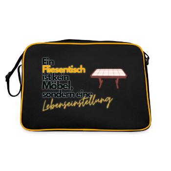 Fliesentisch - Lebenseinstellung - Lustig - Retro Tasche - Schwarz/Gold - Hinten