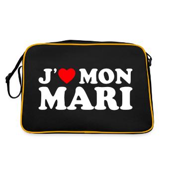 J'aime Mon Mari Cadeau Femme Mariée Coeur Rouge - Sac Retro - noir/or - Dos