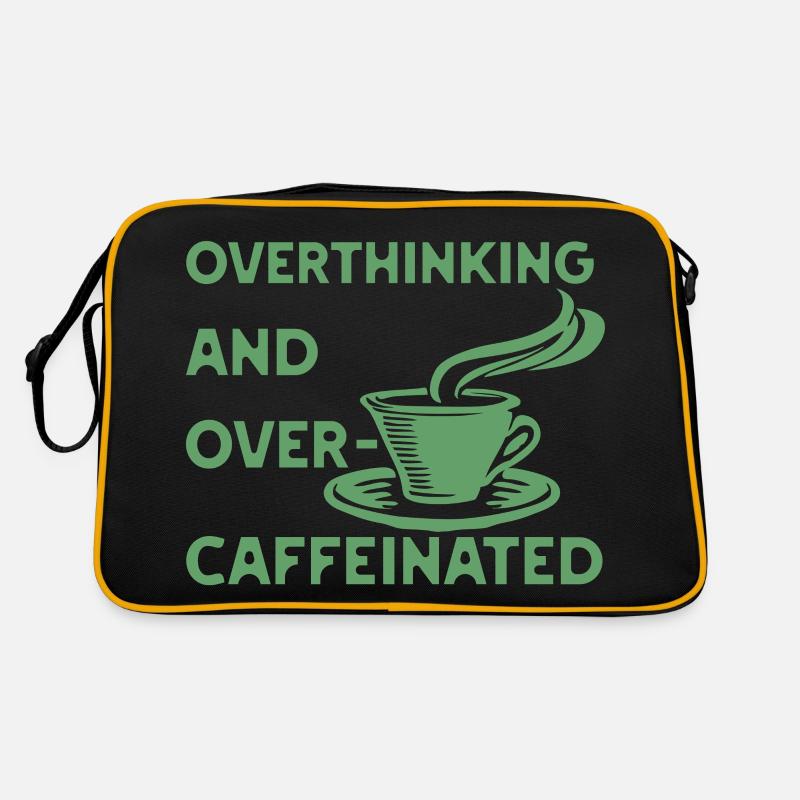 overthinking and over-caffeinated in grün - Retro Tasche - Schwarz/Gold