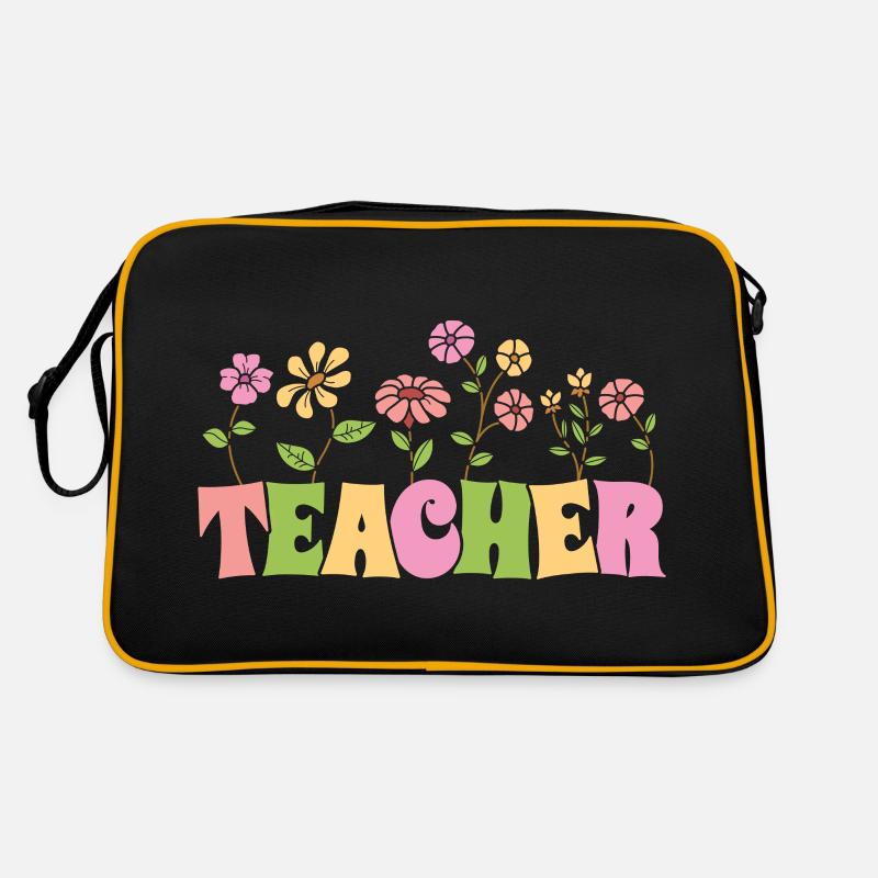 Fleurs colorées Cadeau d’enseignant pour la journée de l’enseignant - Sac Retro - noir/or