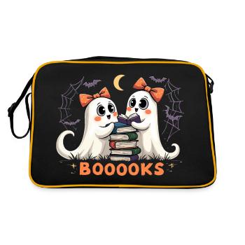 Cute Ghosts Reading Books - Halloween Fun - Retro Bag - black/gold - Back