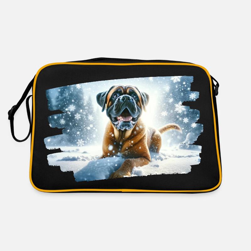 Boxer in winterlich verschneiter Landschaft - Retro Tasche - Schwarz/Gold