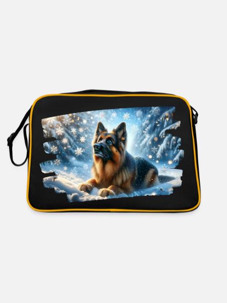 German Shepherd in a magical winter landscape - Retro Bag - black/gold - Back