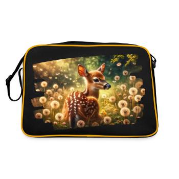 Deer in golden dandelion meadow - Retro Bag - black/gold - Back