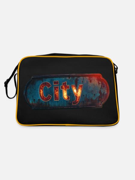 Stadt rostiges Stadtschild mit Vintage-Feeling - Retro Tasche - Schwarz/Gold - Hinten