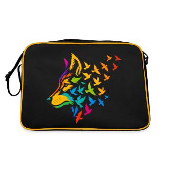 Tête de loup colorée avec des oiseaux volants - Sac Retro - noir/or - Dos
