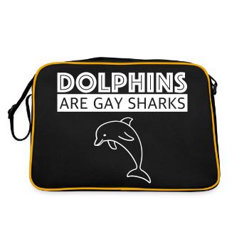 Dolphins are gay sharks | funny sayings, animals - Retro Bag - black/gold - Back