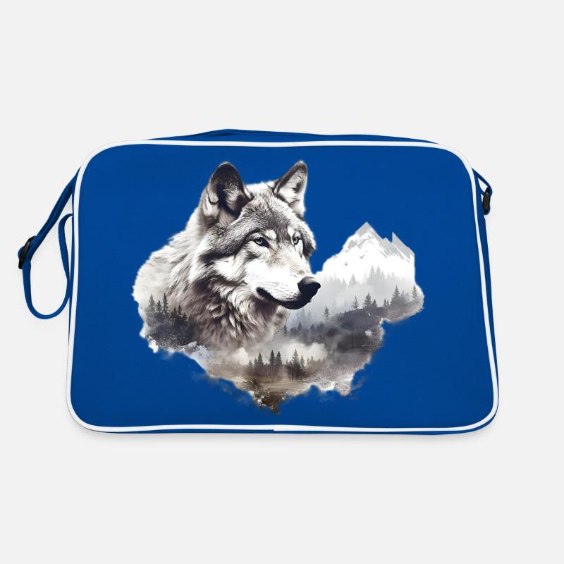 Wolf with mountains Retro Bag