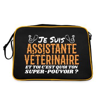 Assistent | Tierarzt | Geschenk | Superkraft - Retro Tasche - Schwarz/Gold - Hinten
