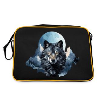 Wolfs Design im Polygon Style - Retro Tasche - Schwarz/Gold - Hinten