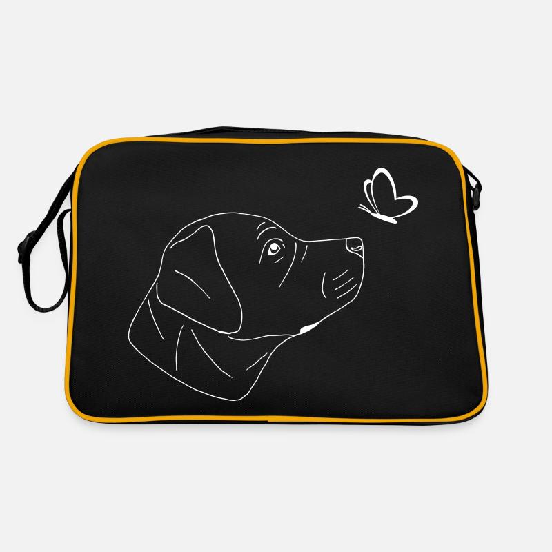 Super süßer Labrador mit Schmetterling - Retro Tasche - Schwarz/Gold