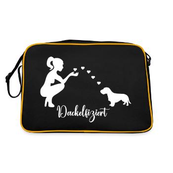 Rauhaardackel mit Frau - Retro Tasche - Schwarz/Gold - Hinten
