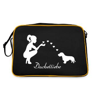 Rauhaardackel mit Frau - Retro Tasche - Schwarz/Gold - Hinten