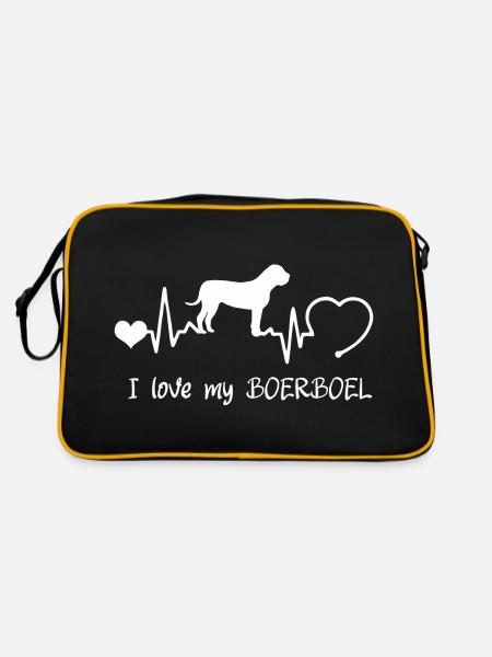 Boerboel mit Herzschlag - Retro Tasche - Schwarz/Gold - Hinten