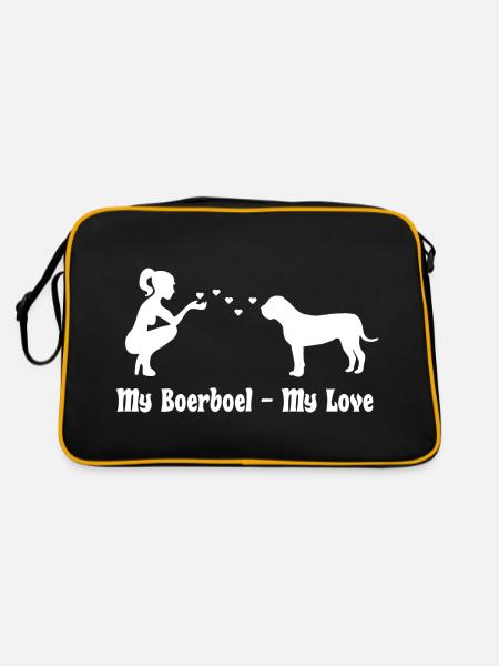Boerboel mit Frau - Retro Tasche - Schwarz/Gold - Hinten