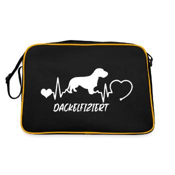 Rauhaardackel mit Herzschlag - Retro Tasche - Schwarz/Gold - Hinten