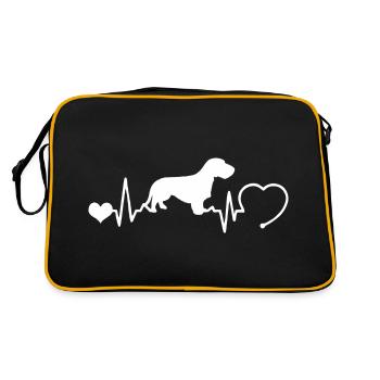 Rauhaardackel mit Herzschlag - Retro Tasche - Schwarz/Gold - Hinten