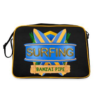 Hawaii, Surfing, Banzai-Pipeline - Retro Tasche - Schwarz/Gold - Hinten