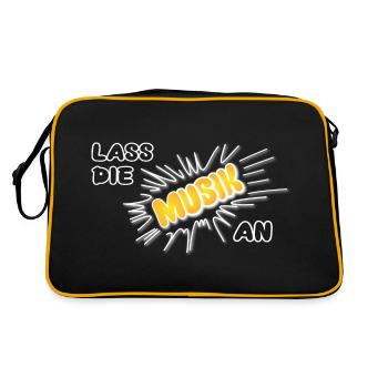 Pow Lass die Musik an - gelb auf dunkel - Retro Tasche - Schwarz/Gold - Hinten
