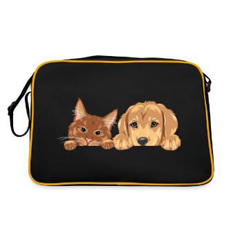 Chat roux et chien chiot Golden Retriever - Sac Retro - noir/or - Dos