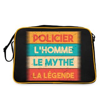 Policier, L'homme, Le mythe, cadeau policier. - Sac Retro - noir/or - Dos