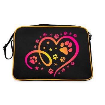 Herz mit Pfötchen und Sternen - Retro Tasche - Schwarz/Gold - Hinten