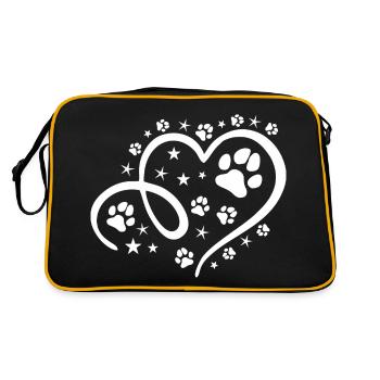 Herz mit Pfötchen und Sternen - Retro Tasche - Schwarz/Gold - Hinten