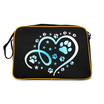 Herz mit Pfötchen und Sternen - Retro Tasche - Schwarz/Gold - Hinten