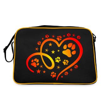 Herz mit Pfötchen und Sternen - Retro Tasche - Schwarz/Gold - Hinten