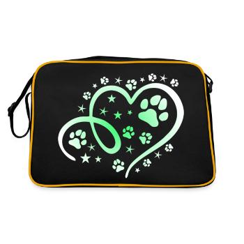 Herz mit Pfötchen und Sternen - Retro Tasche - Schwarz/Gold - Hinten