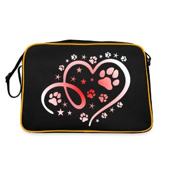 Herz mit Pfötchen und Sternen - Retro Tasche - Schwarz/Gold - Hinten