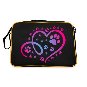 Herz mit Pfötchen und Sternen - Retro Tasche - Schwarz/Gold - Hinten