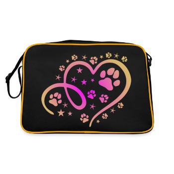 Herz mit Pfötchen und Sternen - Retro Tasche - Schwarz/Gold - Hinten