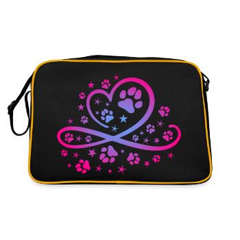 Herz mit Pfötchen und Sternen - Retro Tasche - Schwarz/Gold - Hinten
