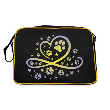 Herz mit Pfötchen und Sternen - Retro Tasche - Schwarz/Gold - Hinten