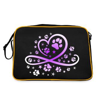 Herz mit Pfötchen und Sternen - Retro Tasche - Schwarz/Gold - Hinten