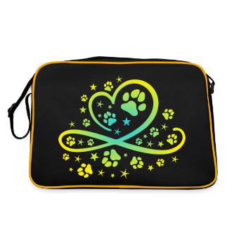 Herz mit Pfötchen und Sternen - Retro Tasche - Schwarz/Gold - Hinten