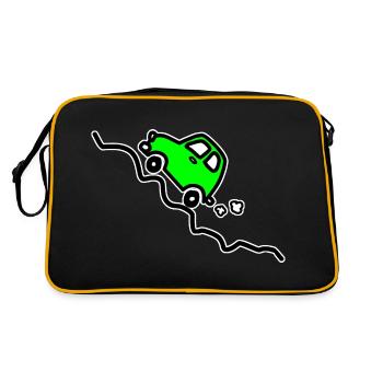 Grünes Auto, das einen Hügel hinauffährt - Retro Tasche - Schwarz/Gold - Hinten