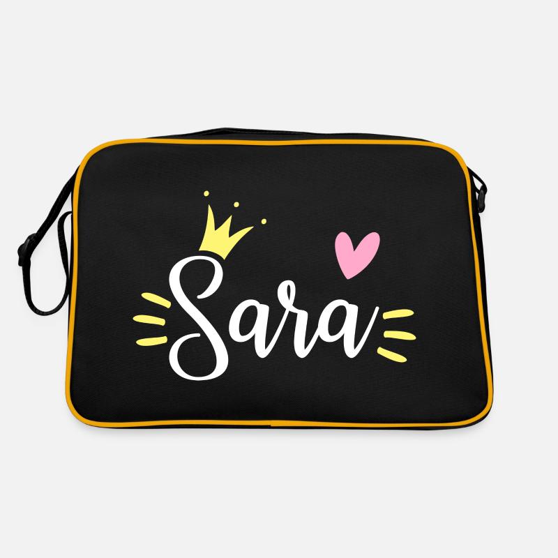 Sara Name Krone - Retro Tasche - Schwarz/Gold