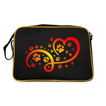 Herz mit Pfötchen und Sternen - Retro Tasche - Schwarz/Gold - Hinten