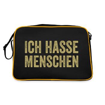 Ich hasse Menschen - Retro Tasche - Schwarz/Gold - Hinten