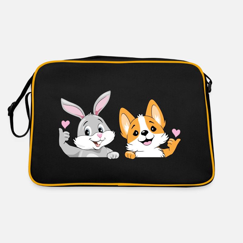 Glückliches Kaninchen und Welsh Corgi Retro Tasche